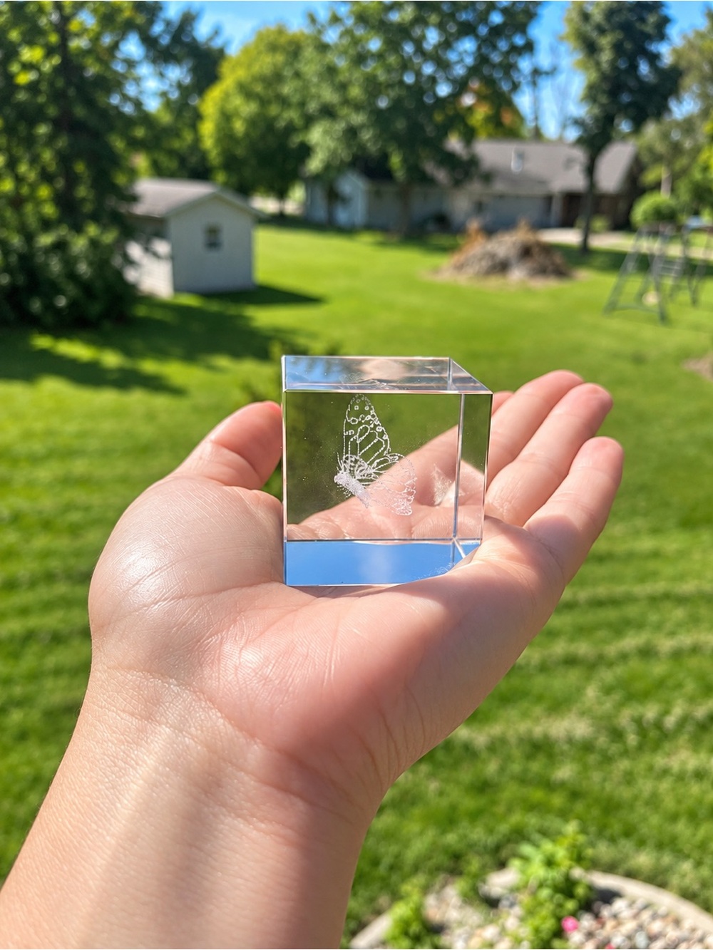 Clear Glass Butterfly Cube Accent - Crystal Home Art